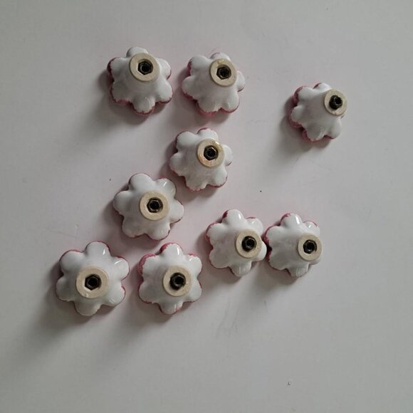 lot of 9 white pink ceramic flower-shaped cabinet knobs Pastel Red Eclectic - Picture 2 of 2